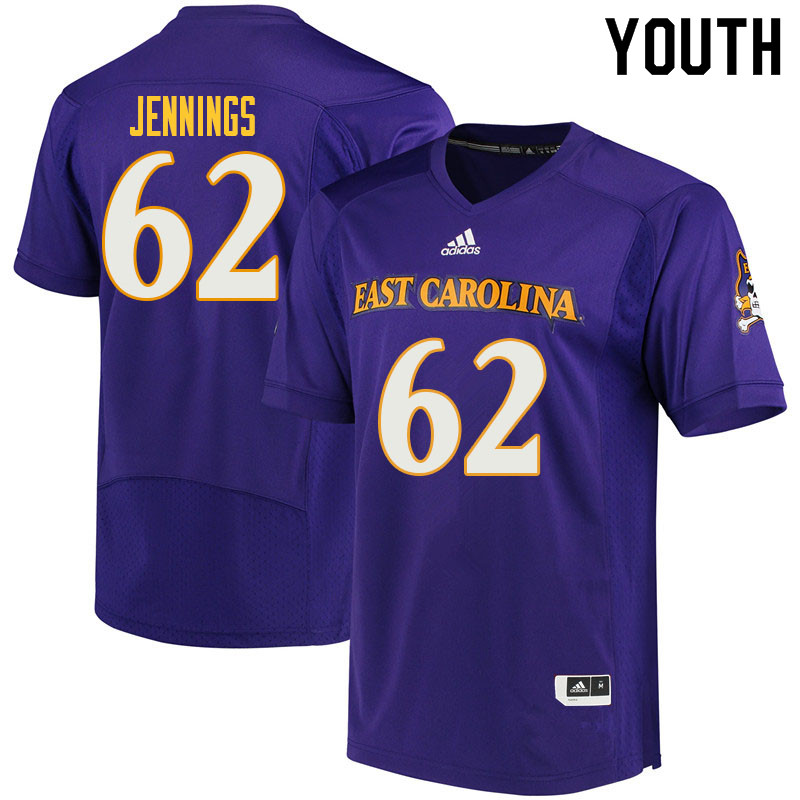 Youth #62 Collin Jennings ECU Pirates College Football Jerseys Sale-Purple - Click Image to Close